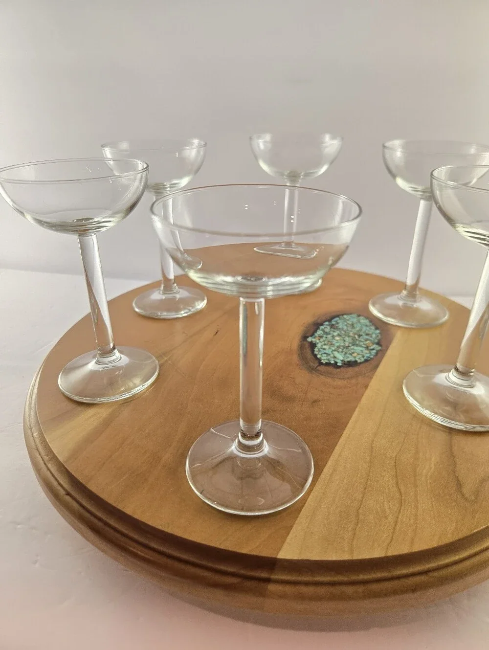 Vintage Blown Glass Coupe Glasses Thin Walled MCM Cocktail Stemware Set of 6